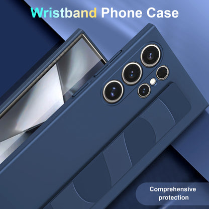 Handheld Silicone Elastic Wrist Strap Hard PC Phone Case Samsung Galaxy S26 S25 S24 S23 Ultra Plus A54 5G Matte Shockproof Cover
