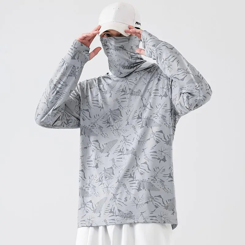 Sun Protection T-Shirts Mens Long Sleeve UV-Proof T-Shirts Fishing Hiking Summer Mask Lightweight Outdoor Protection Hoodie Tee