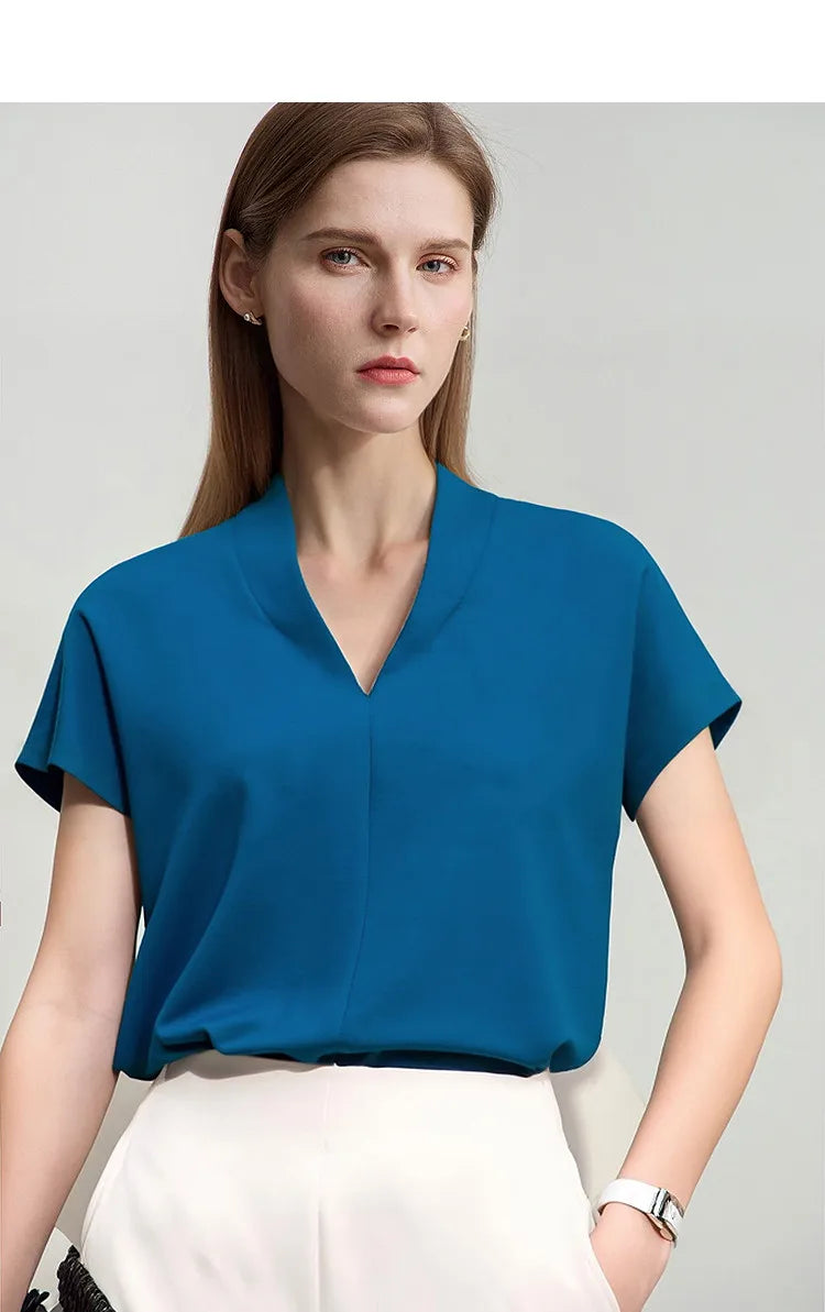 Women's V-Neck T-Shirt – Minimalist Stretch Solid Tee