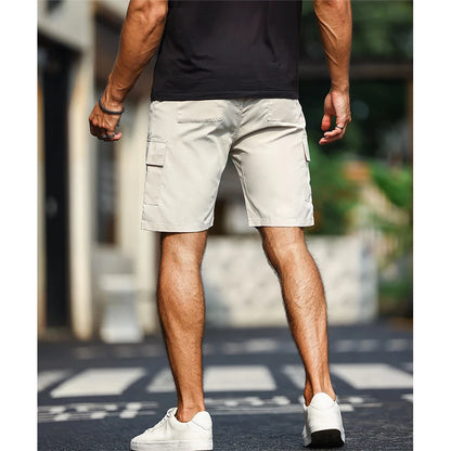 Mens Solid Color Cargo Shorts with Pockets Drawstring Waist Elastic Side Loose Fit Chino Summer Lightweight Trousers