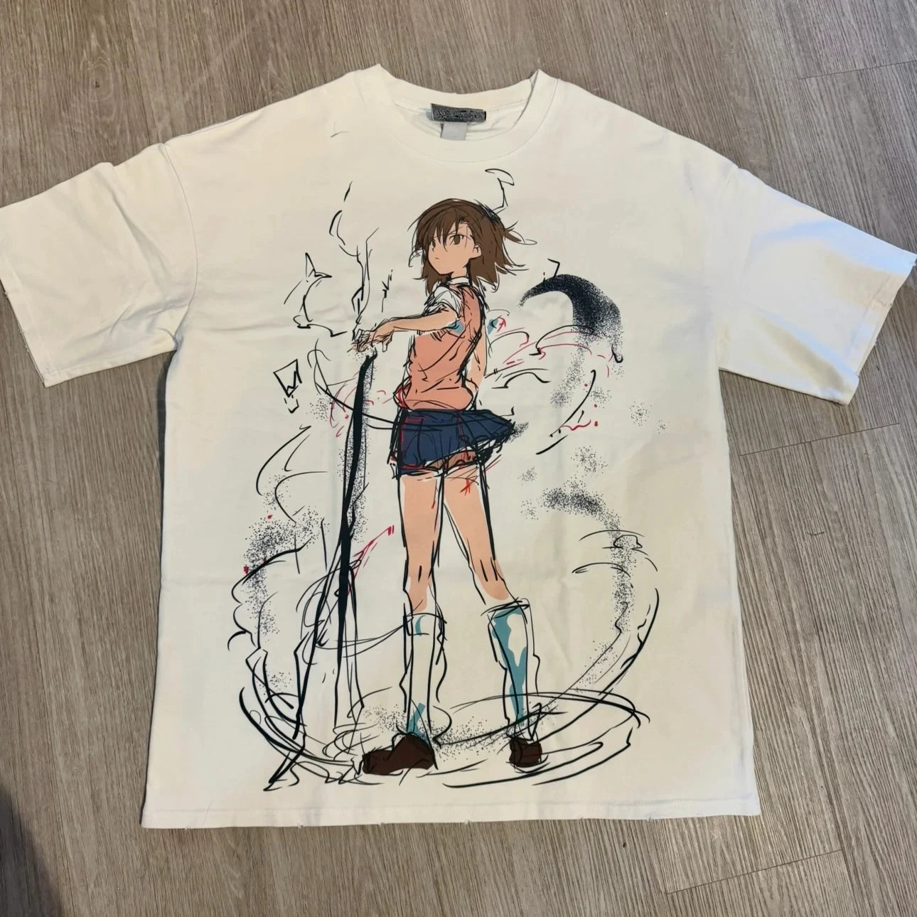 T-shirt men's street clothing Japanese cartoon pattern T-shirt neutral casual white cotton Women T-shirt top