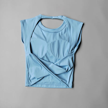 Women's Yoga T-Shirt – Breathable Backless Sports Shirt With Breast Support Tee