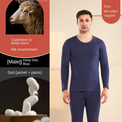 Men Wool Winter Long Sleeves Thermal Warm Thick Sweater Thermal Underwear Soft Fleece Lined Long Johns Set Thermal Clothes