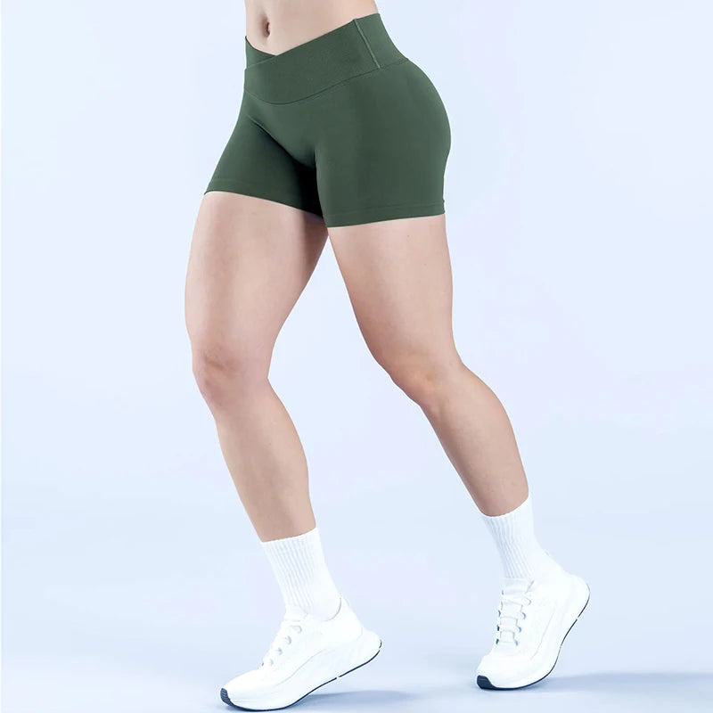 Vision Shorts 4.5'' Crossover Waist Seamless Yoga Shorts Hip Lifting Women Workout Gym Shorts Fitness Scrunch Bum Sports Shorts