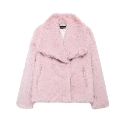 Faux Fur Coat Women’s Winter Jacket – Warm Fluffy Loose Lapel Outerwear