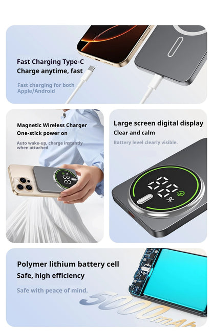 Magnetic Power Bank 10000mAh Wireless Powerbank 20W Slim Portable Battery Charger for MagSafe iPhone 17 16 15 14 13 12 Samsung