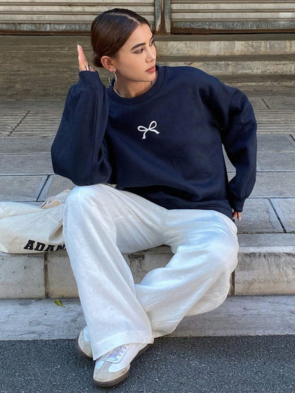 Casual Women's Sweatshirts Kawaii Bow Graphic Prints Pullover Comfortable Warm Oversize Hoodie Autumn Fleece Soft Female Clothes