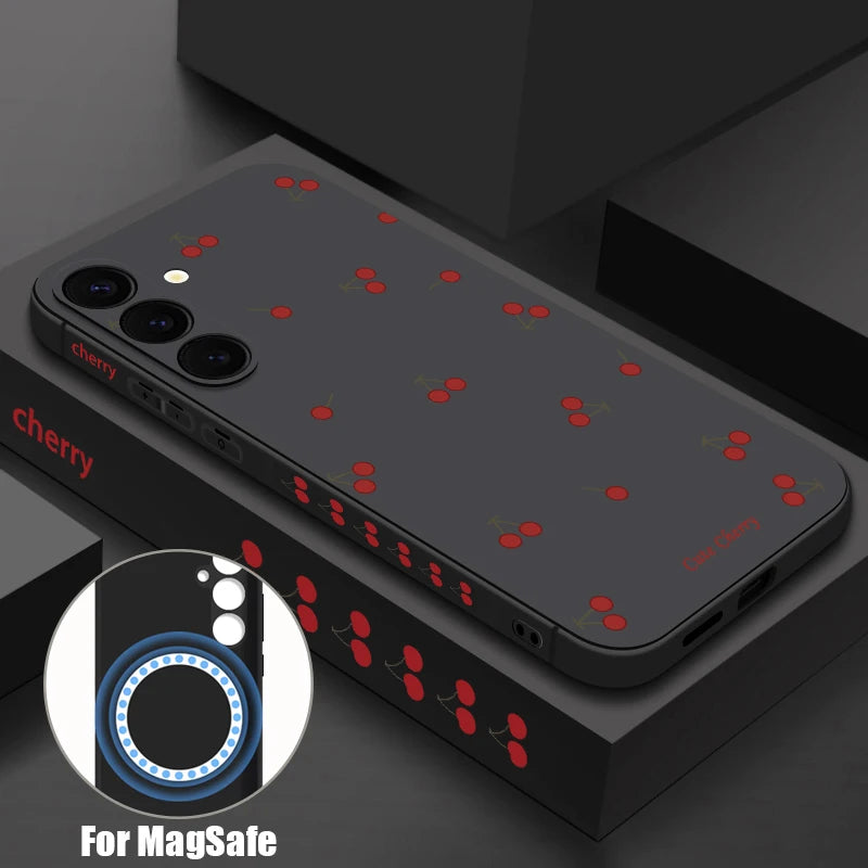 Little Cherry Magnetic Case For Samsung Galaxy S25 FE S26 S25 S24 S23 S22 Ultra Plus For Magsafe Wireless Charge Lanyard Cover