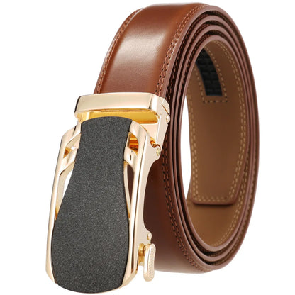 Men's Leather Belt - Genuine Brown Leather With Automatic Buckle | Business Casual