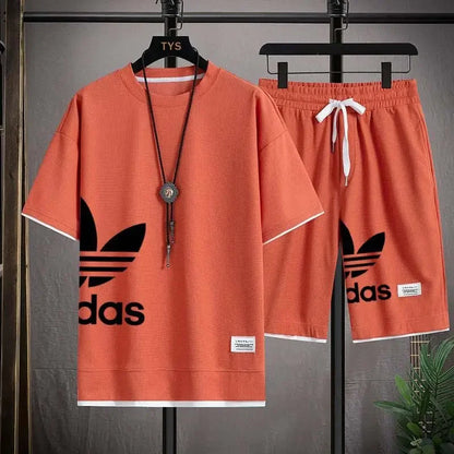 Summer 2026 New Men's pullover sportswear Set, fashionable basketball men's casual short-sleeved T-shirt + shorts two-piece set
