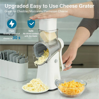 5 in 1 Cheese Grater - Rotary Stainless Steel Kitchen Vegetable Slicer & Nut Chopper