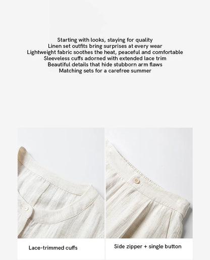 VIMLY Linen Blend Pant Set Two Piece Old Money Style Woman Summer Outfits 2026 Sleeveless Vest Wide Legs Pants Lady Suit A0820