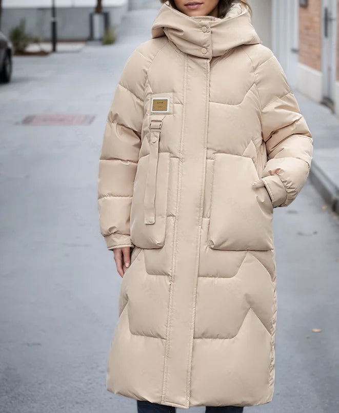 Women's Warm Hooded Long Puffer Coat Zip Up Winter Parka with Large Pockets for Cold Weather