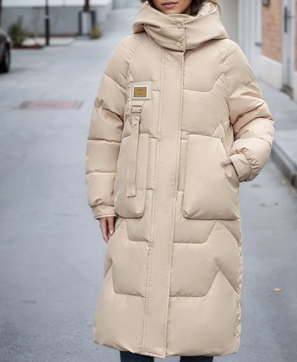 Women's Warm Hooded Long Puffer Coat Zip Up Winter Parka with Large Pockets for Cold Weather