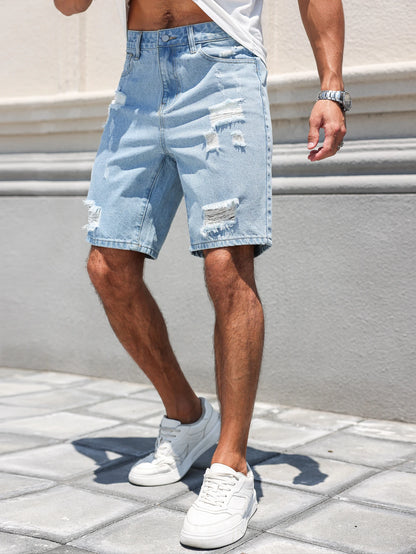 Men's Denim Shorts - Casual Summer Loose Fit Knee Length Jeans With Zipper Fly