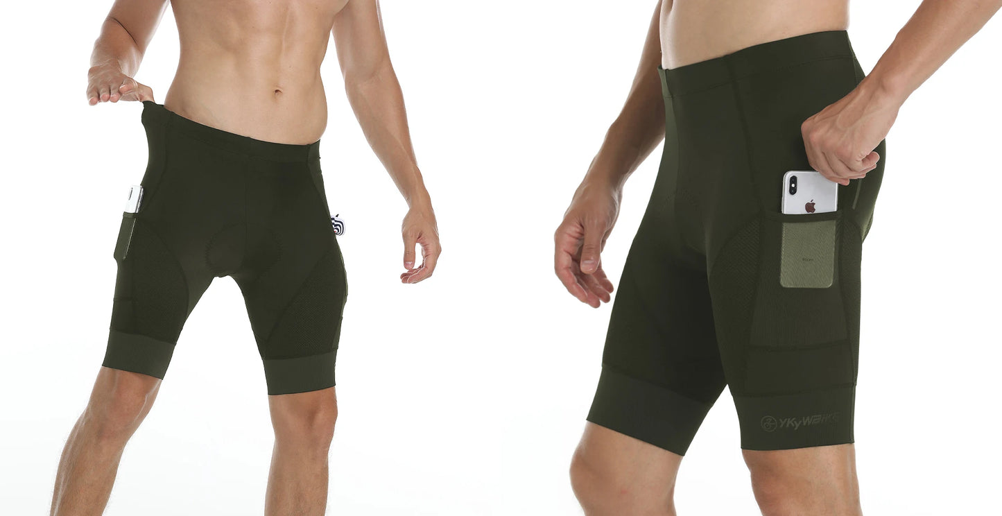 YKYWBIKE Sports Padded Bike Shorts for Men Cycling Bicycle Shorts Comfortable Road Biking Pants 2 Pocket Tights Slim Fit
