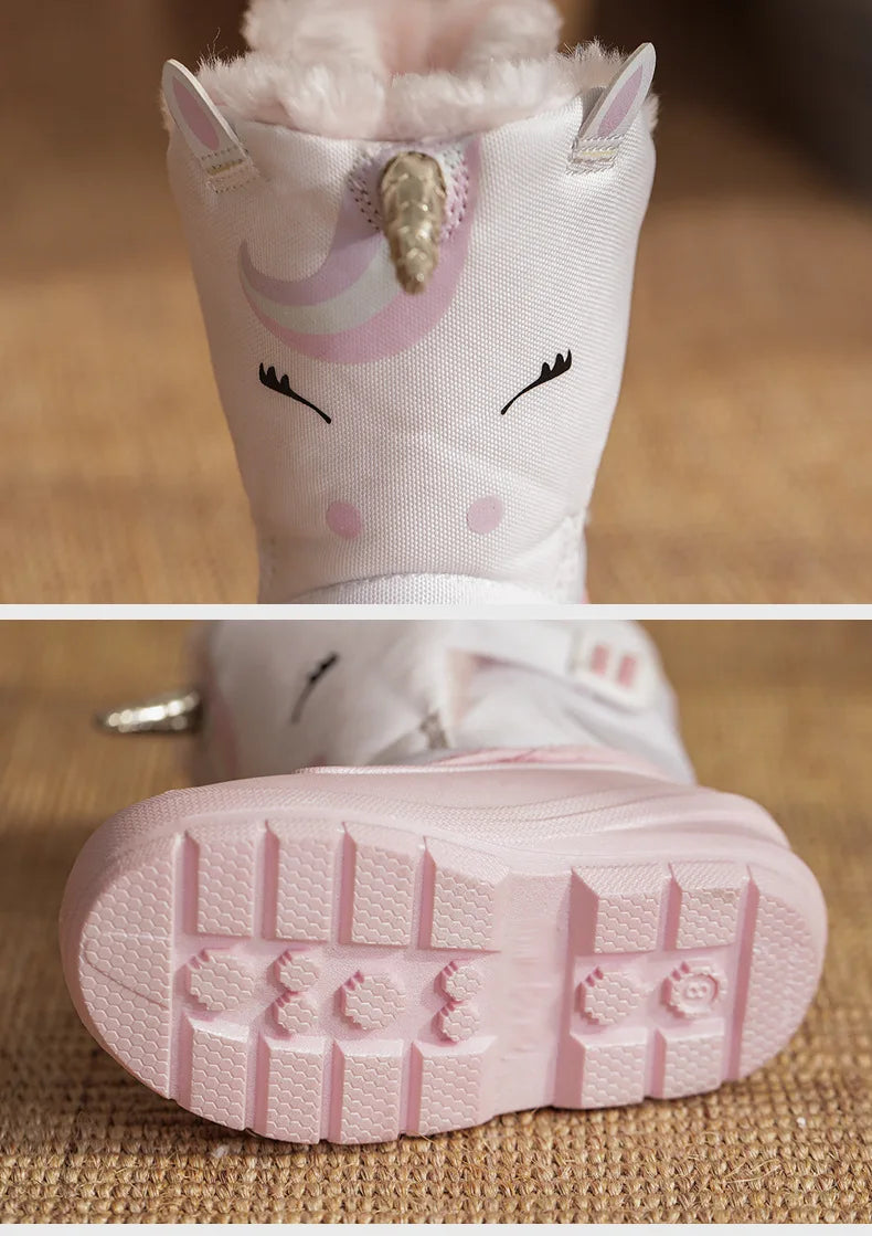 Girls Unicorn Snow Boots - Waterproof Cold Boots With Slip Resistant Sole