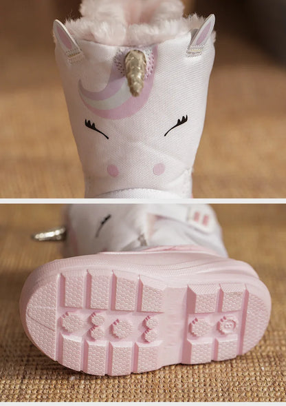 Girls Unicorn Snow Boots - Waterproof Cold Boots With Slip Resistant Sole