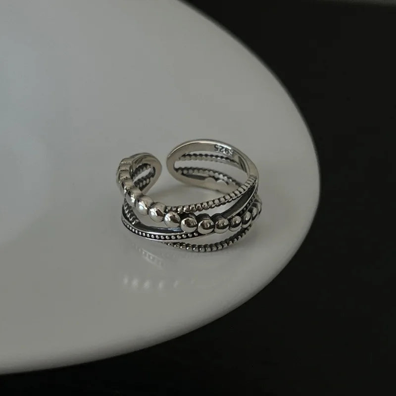 Sterling Silver Rings Adjustable Vintage Hip Hop Couples Silver Bands | Hollow Line Design