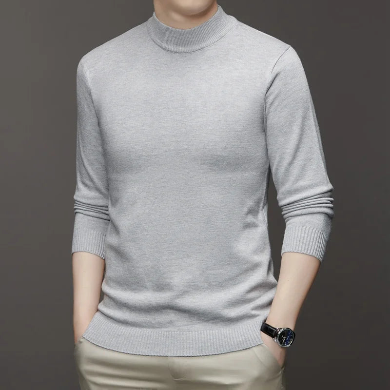 New Sweatwear Men's Half Neck Basic Solid Color Sweaters Round Neck Elastic Pullovers Warm Autumn Knitted Oversized Sweater Men