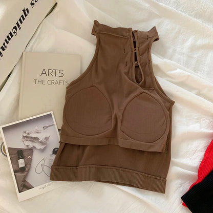 ITOOLIN Elegant Women Chinese Button Tank Tops With Bra Pad O-Neck  Sleeveless Tank Tops For Women Sexy Crop Tops All-Match 2024