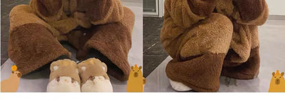 Soft Cute Animals Shape Blanket Pajamas Unisex For Adult Coral Velvet Warm Cosplay Loose  Pajamas Pants Home Wear