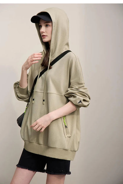 Amii Women's Sweatshirt 2026 Spring New Casual Letter Embroidery Printed Hooded Sweater Women's Loose Versatile Top 12641024
