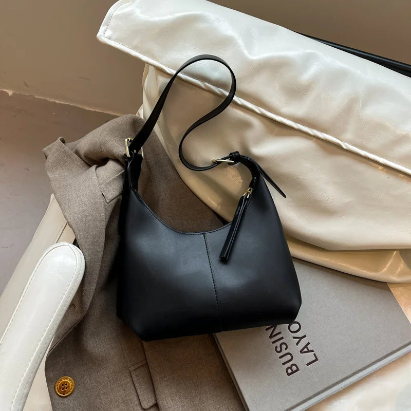 PU Leather Crossbody Bag | Women’s Small Retro Baguette Style Shoulder Bag with Hasp Closure