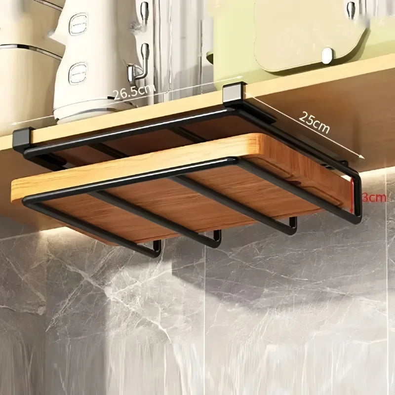 Under Cupboard Organizer Rack - Kitchen Storage Rack with Cutting Board Holder & Paper Towel Hanger