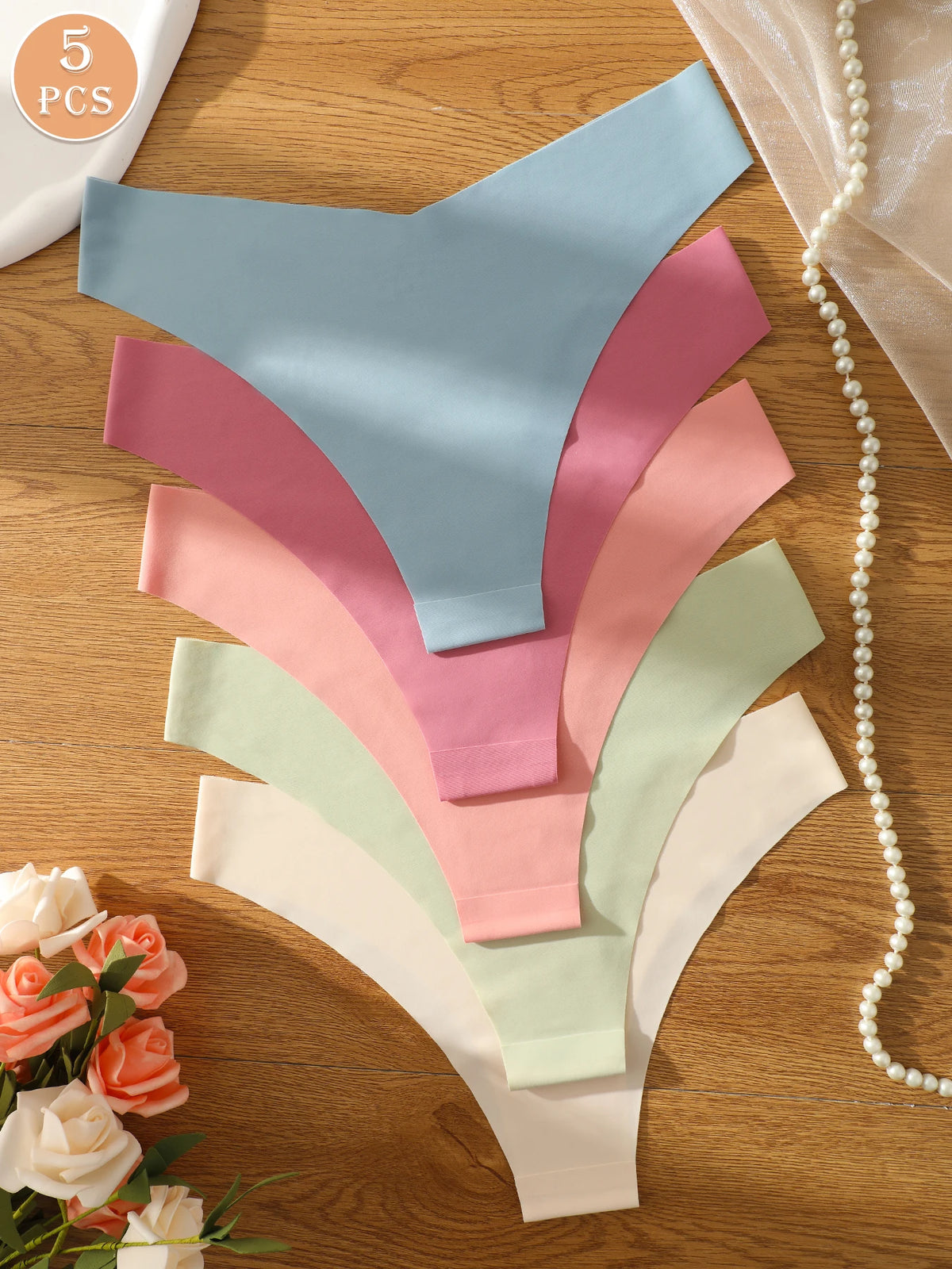 5pcs/Pack Women's Seamless Comfortable Solid Color Triangle Panties