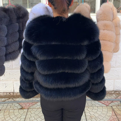 Fox Fur Coat - Slim Fit Women Winter Coat | Brown Real Fur Jacket With Hook Closure