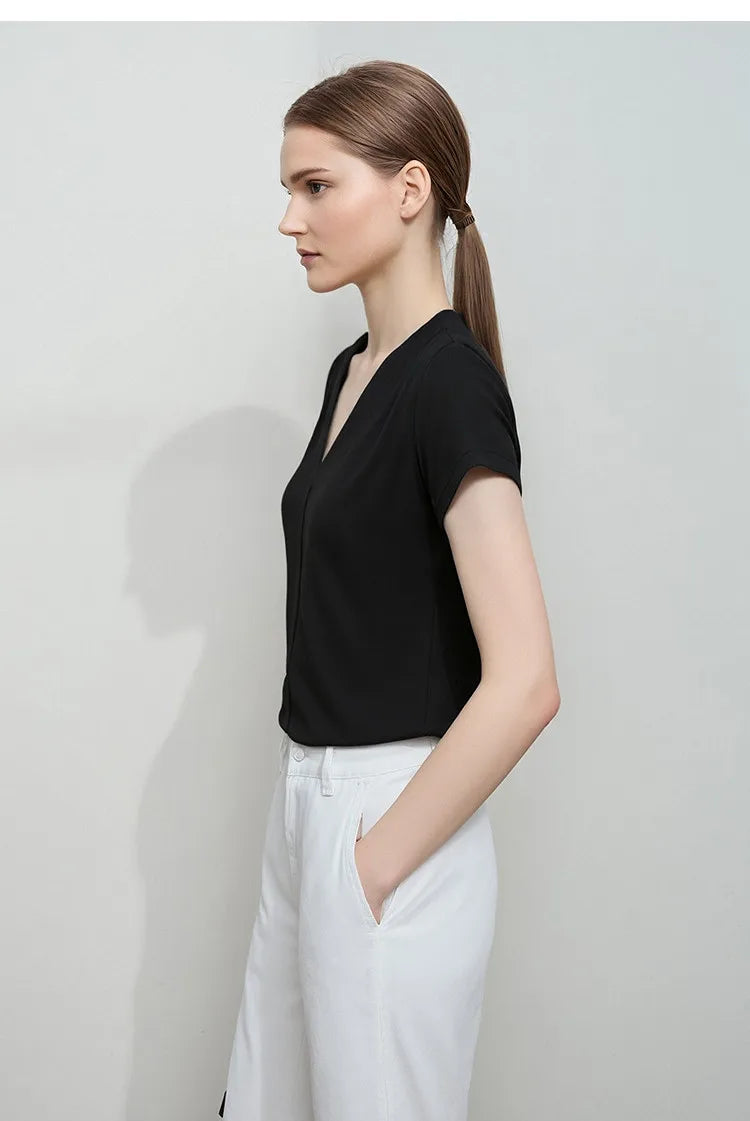 Women's V-Neck T-Shirt – Minimalist Stretch Solid Tee