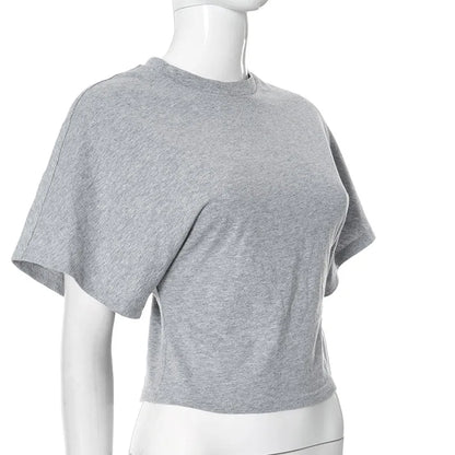 Fashion Casual Solid Gray Cropped T-shirt 2025 Woman Clothes O-neck Corset Tops Streetwear Girls Spring Summer Short Tee Shirts
