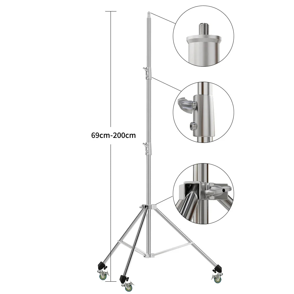 Stainless Steel Tripod 2.8m Heavy Duty Light Stand With 1/4, 3/8 Conversion Head for Studio Softbox Photographic Equipment