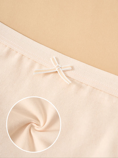 5PCS Maillard Color Pure Cotton Women's Underwear Solid Color Comfortable Panties Girls Low-Rise Briefs Casual Daily Wear