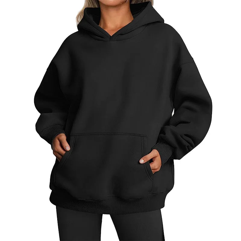 Hip Hop Solid Color Hoody for Female Autumn Fashion Clothing Casual Fleece Pocket Hoodies Multicolor Unisex Women Streetwear