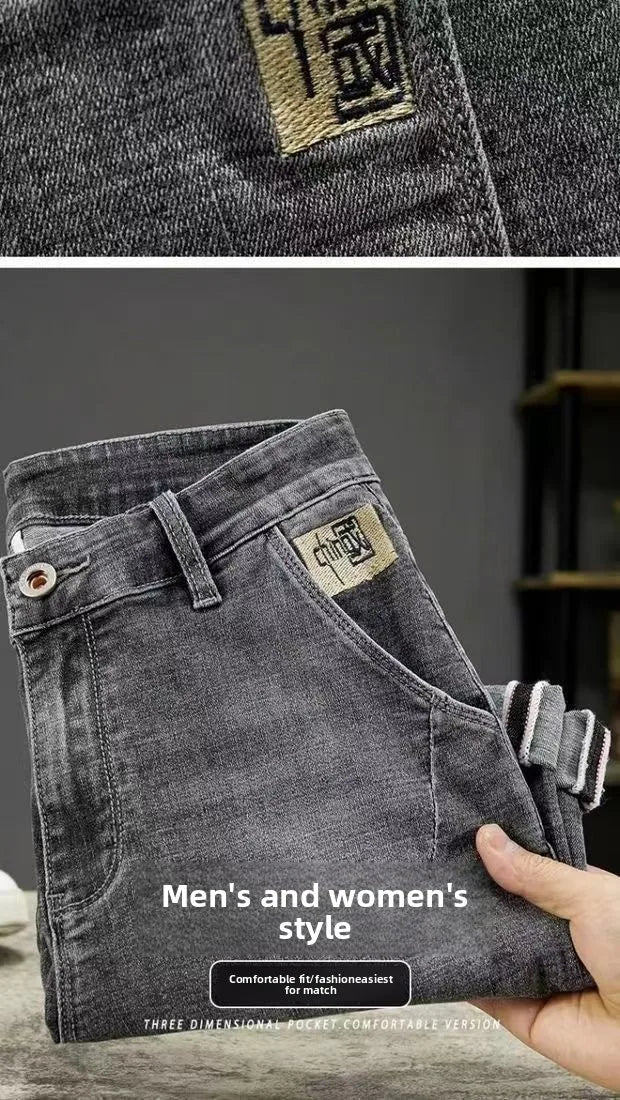 Men's Denim Shorts – Summer Embroidered Knee Length Casual Straight Fit Jeans