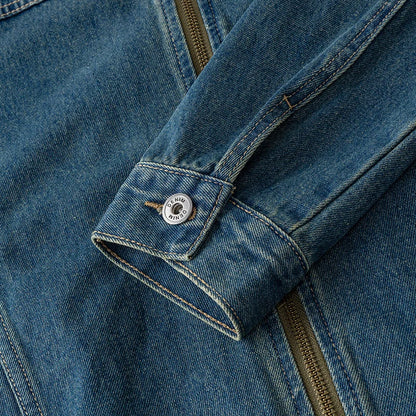 Men's Casual Non-Stretch Denim Jacket High Street Style Zipper Loose Workwear Jacket Plus Size Trendy Streetwear Top