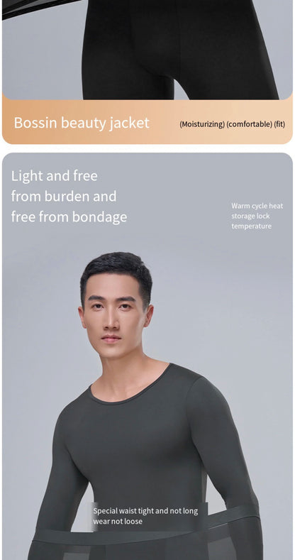 1pcs Men's Ultrathin Thermal Underwear High elasticity Plus Size Constant Temperature Seamless Long Sleeve Bottoming Set