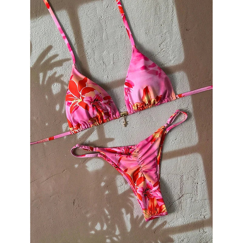 Leopard Push Up Bikinis - Two Piece Micro Bikini Sets With Wire Free Halter Neck