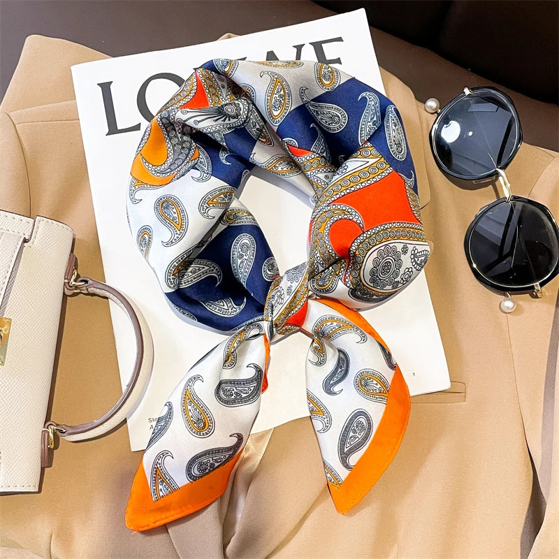 Luxury Silk Plaid Scarf - Soft Satin Neck Hair Tie for Women Foulard Hijab 2021