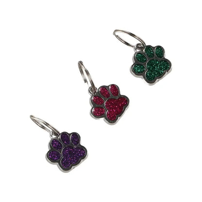 Cat Dog Paw Print Dog Cat Tags Anti-Lost Pet Glitter Pendant with Hook Exquisite Pet Collar Tag Pendant Kitten