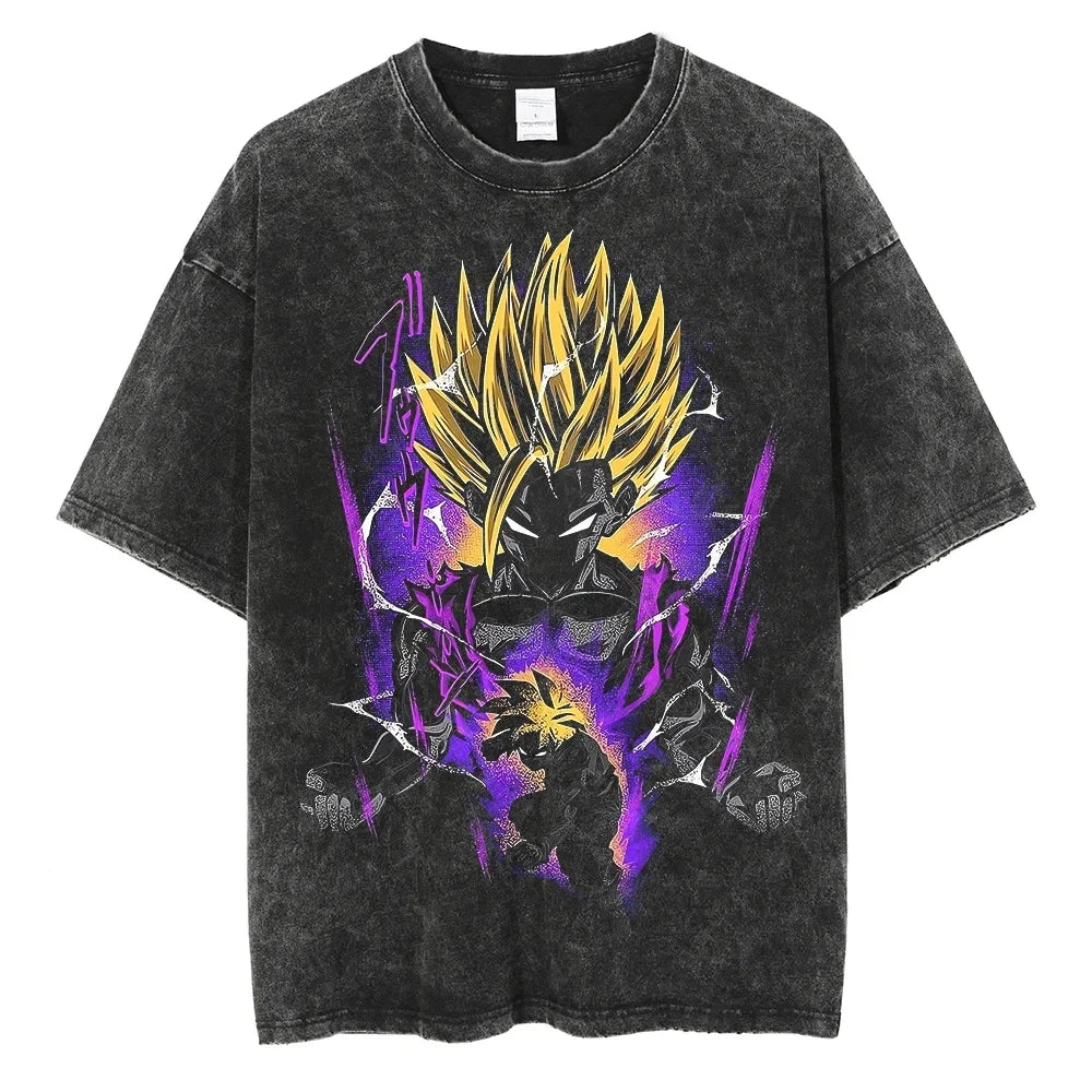 T-shirt Men's Street Clothing Dragon Ball Cartoon Pattern Vintage T-shirt Neutral Casual White Cotton Women T-shirt Top