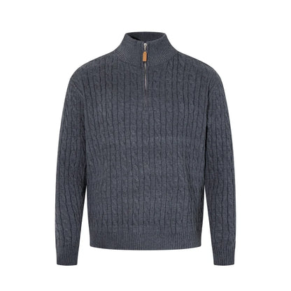 Retro Stand Collar Half Zipper Sweater Mens Solid Color Autumn Winter Casual Knitted Long Sleeve Loose Pullover Man