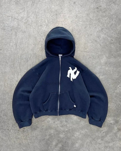 Y2K Harajuku Fashion Letter Pattern Printed Hooded Sweatshirt Hip Hood Casual Loose Men and Women Oversized Zipper Sweatshirt