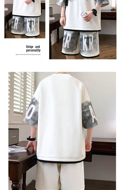 Summer Men's Large Suit S-6XL New Trendy Two Piece Set Korean High Street Fashion T-shirt Shorts Tracksuits Designer Clothes Men
