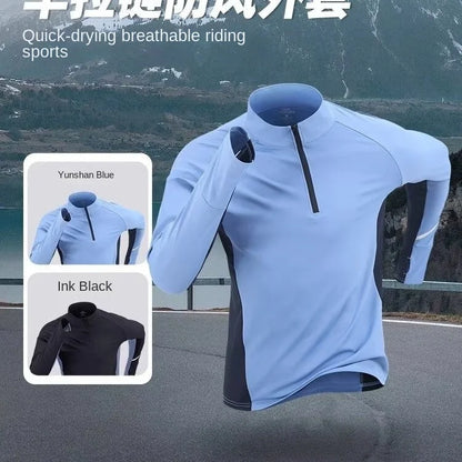 Men's Running Shirt - Quick Dry Long Sleeve Sportswear with Half Zipper for Autumn Winter