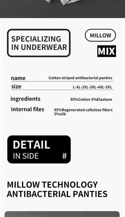 Mens Antibacterial Cotton Boxer Briefs - 3 Pack Striped  Printed Sizes L-5XL