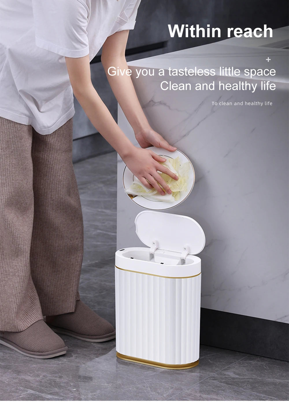 Smart Home Automatic Sensor Trash Can - Waterproof Kitchen Bathroom Wastebasket