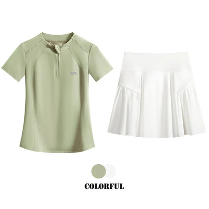 DRUR 2pcs Tennis Skirt Set Women Summer Sports Suit 2 Piece Fitness Top Skort Sets Ladies Golf Wear Set Sportswear Outfits 2025